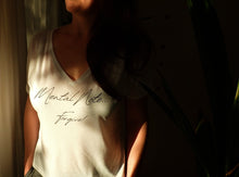 Load image into Gallery viewer, White Flowy V-Neck Tee - "Mental Note... Forgive!"