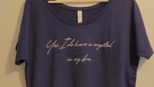 Load image into Gallery viewer, Navy Flowy Scoop-Neck Tee - "Yes. I do have a crystal in my bra."