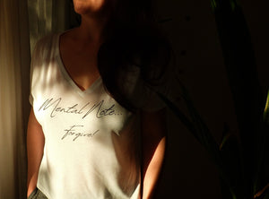 White Flowy V-Neck Tee - "Mental Note... Forgive!"